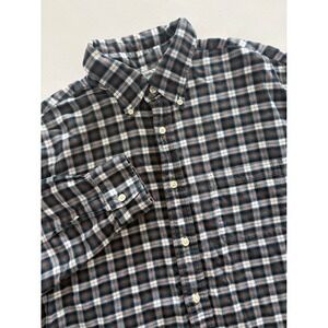 Brooks Brothers Regent Fit Plaid Flannel Shirt Mens Large Green Navy Cotton 1818